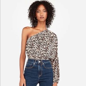 Leopard Pleated One Shoulder Blouse